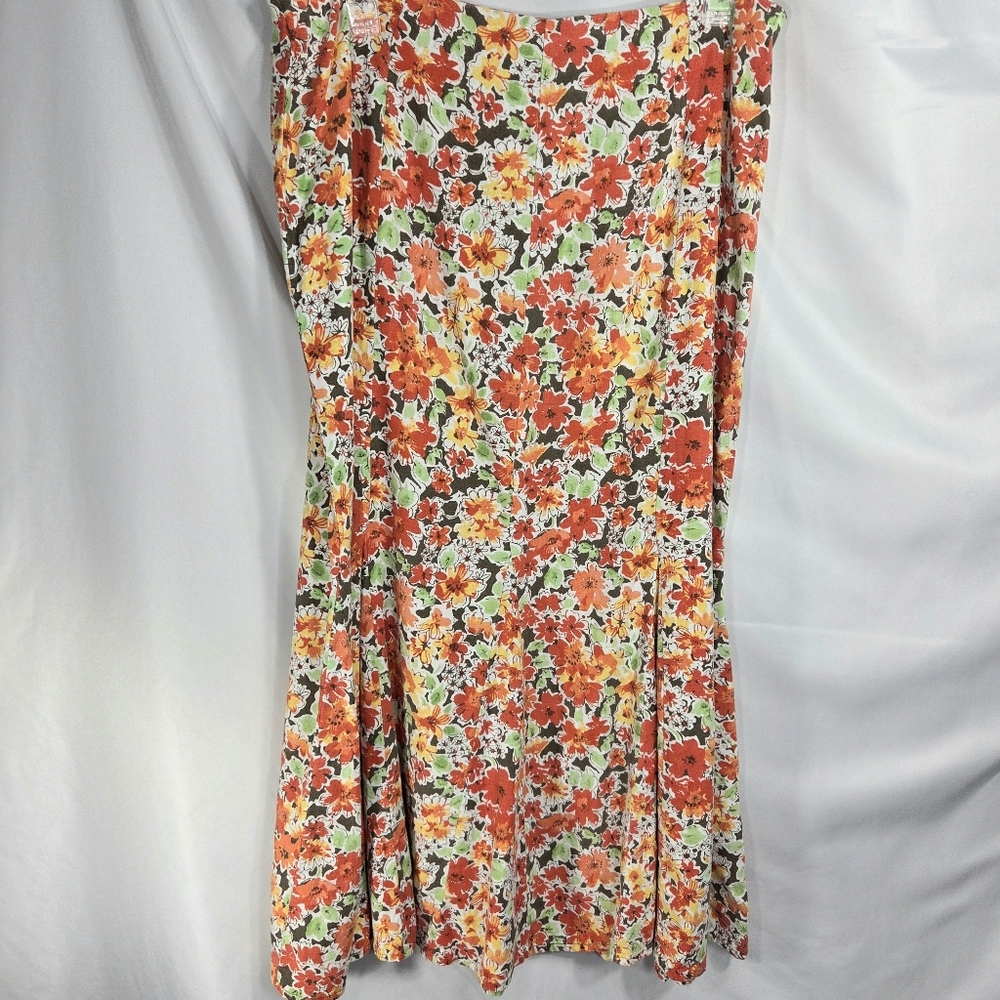 Christopher & Banks Multicolored Floral Print Linen Tulip Hem Midi Skirt Size 10